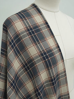 Фуле Клетка цв.серый/бежевый/чернильно-синий, ш.1.45м, хлопок-100%, 150гр/м.кв - Купава фото 2