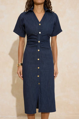 Lacivert Kemerli Duz Kemerli Midi Dokuma Elbise TWOSS26EL00084 - Trendyolmilla фото 3