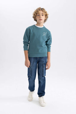 Толстый свитшот с круглым вырезом с принтом для мальчиков - Defacto фото 2