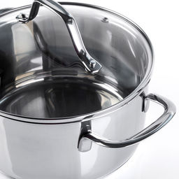 Набор кастрюль из нержавеющей стали Брилон 3 штуки: 1,5л - д16см, h8см, 3л - д20см, h10,5см, 4,3л - д22см, h11,5см, s0,5мм, дно s2,7мм, внешняя и внутренняя полировка - зеркальная, стеклянная жаропрочная крышка, пароотвод, ручки с из нержавеющей ст - Домашняя мода фото 2