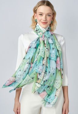 с котиками! Большой, мягкий, тонкий и очень нежный двусторонний палантин с рисунком