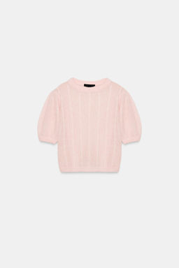 WOOL BLEND CABLE-KNIT SHORT SLEEVE JUMPER - Zara фото 6