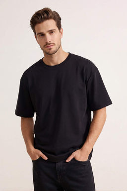 Siyah Premium Wardrobe Essentials Dusuk Omuz Regular Fit Basic T-Shirt TMNSS26TS00010