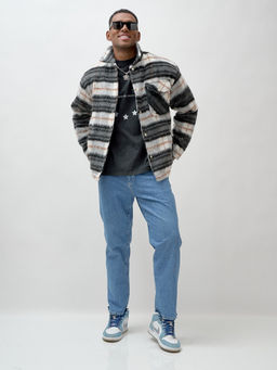 Куртка рубашка шерстяная в клетку мужская демисезонная темно-серого цвета 58565TC