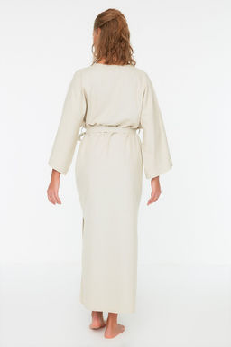 Mercan Kusakl? Maxi Dokuma Nak?sl? Keten Kar?s?ml? Plaj Kimono&Kaftan TBESS20KM0051