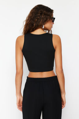 Siyah Duz Slim Regular Dugme Detayl? Crop Yelek TWOSS23YE00037
