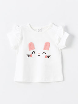 Bask?l? Bisiklet Yaka K?sa Kollu K?z Bebek Ti??rt 2li - Waikiki фото 2