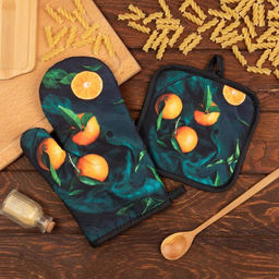 Кухонный набор Доляна Апельсины прихватка 17*17 см, варежка-прихватка 26*16 см, 100% п/э