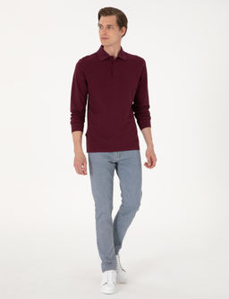 Bordo Slim Fit K_vr_lmaz Polo Yaka Basic Pike Sweatshirt