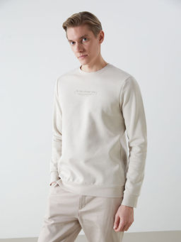 Bisiklet Yaka Bask?l? Erkek Kal?n Sweatshirt