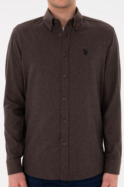 Рубашка U.S. Polo Assn базовая коричневая с длинным рукавом