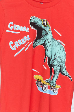 K?rm?z? Erkek Cocuk %100 Pamuk Dinozor Desenli Regular Kal?p K?sa Kol Orme T-Shirt TKDSS24TS00037 - Trendyolmilla фото 3