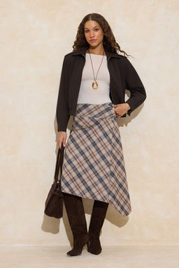 Bej-Cok Renkli Ekose Asimetrik Kesim Dugme Detayl? Etek TWOAW26ET00173 - Trendyolmilla фото 6