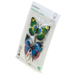 Крючок на липучке Бабочка металлический с пластмассовым основанием, 2 штуки, 6,5х7х1,8см, цвета микс, в блистере (Китай) - Домашняя мода фото 2