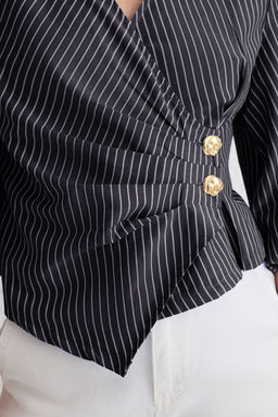 Trendyolmilla Mavi Kruvaze Cizgili Dokuma Bluz TWOSS25BZ00170 фото 11