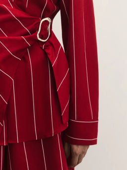 Льняная рубашка в полоску с декоративной пряжкой / Zarina  фото 8