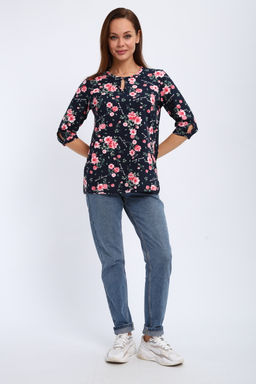 Кофта женская из футера 2-н Анфиса цветы на синем