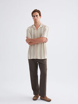 Regular Fit Resort Yaka K?sa Kollu ?izgili Erkek G?mlek