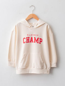Kap??onlu Bask?l? Uzun Kollu K?z ?ocuk Sweatshirt
