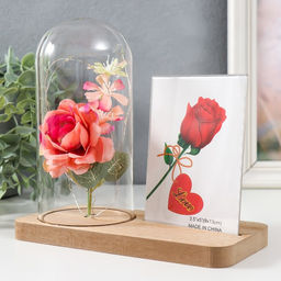 Фоторамка для фото 9×13 см с подсветкой «Розовая роза в колбе», от батареек 2×LR1130, 9.8×19.5×18 см