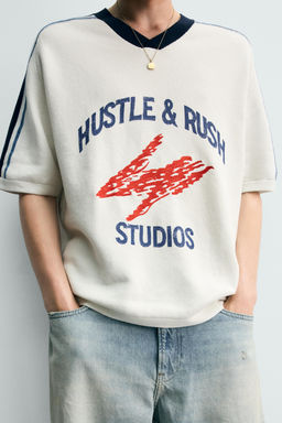CAMISETA PUNTO RETRO BANDAS / Blanco roto