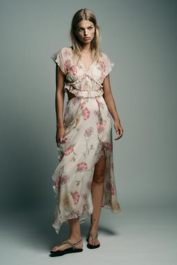 FLORAL PRINT CUT-OUT MIDI DRESS - Zara фото 11