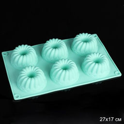Форма для выпечки 6 ячеек силиконовая/ KJ-546 /уп 144/27,5*17/d=7/h=3/0.115/мятный - Галеонтрейд фото 2