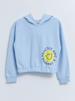 Kap??onlu Bask?l? Uzun Kollu K?z ?ocuk Sweatshirt