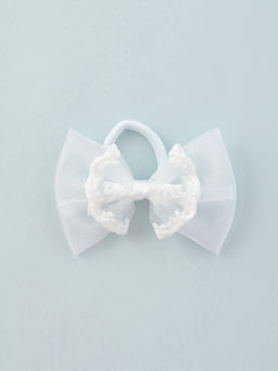 Цена за 6 шт. Бант для волос на резинке «Школьница», кружево, 9×6 см, белый