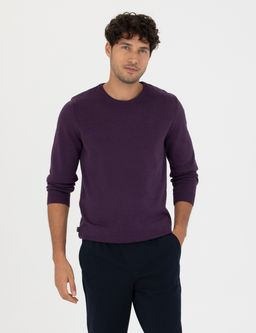 Mor Slim Fit Bisiklet Yaka Basic Triko Kazak