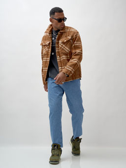 Куртка рубашка шерстяная в клетку мужская демисезонная горчичного цвета 58596G