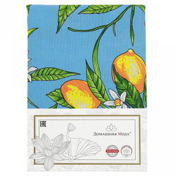Скатерть 150х145см "Лимон, вид 4", длина стола до 110см, на 4 персоны, рогожка (хлопок 100%) 171г/м2, упаковка классическая, пакет ПВХ 28х41см, "Домашняя мода" (Россия)