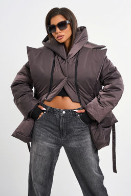 Куртка утепленная со съемным капюшоном шоколад