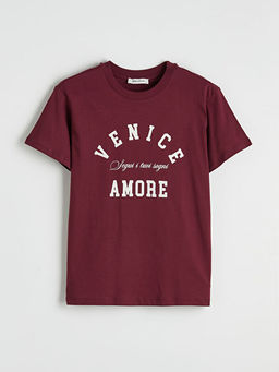 Bisiklet Yaka Venice Bask?l? Kad?n Ti??rt