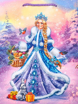 Цена за 2 шт. Пакет подарочный новогодний ламинированный, «Снегурочка и зайчик», 26×12×32 см