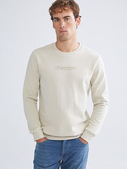 Bisiklet Yaka Bask?l? Erkek Kal?n Sweatshirt