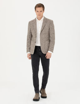 Бежевая приталенная куртка в клетку из смесовой шерсти - Cacharel фото 4