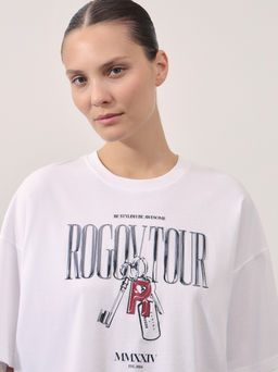 Оверсайз футболка с принтом из мерсеризованного хлопка / Zarina  фото 7