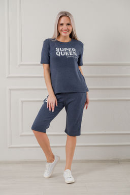 Пижама женская из бридж и футболки из интерлока Королева индиго меланж