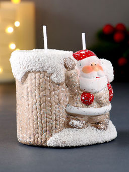 Подсвечник со свечами «Дед Мороз в бежевом кафтане», на 2 свечи, керамика, 7.5×5.5×6.5 см, МИКС