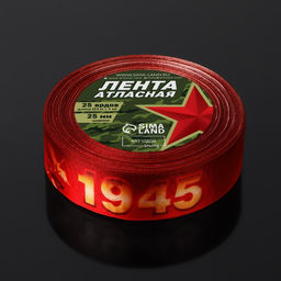 Лента атласная С Великой Победой!, 25 мм 23 1 м, цвет красный - Арт узор фото 3