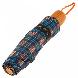 Зонт механический "Шотландка" плащевка, 8 лучей, д/купола 94см, 3 сложения, 24см в сложенном виде, пластмассовая ручка, сине-коричневый, 210гр (Китай)