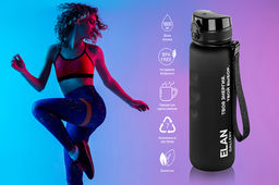 Бутылка для воды 1000 мл 7,8*7,8*28,5 см Style Matte с углублениями д/пальцев черная, мотивацион. - Elan gallery фото 19