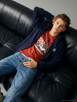 Bisiklet Yaka Bask?l? Erkek ?ocuk Ti??rt