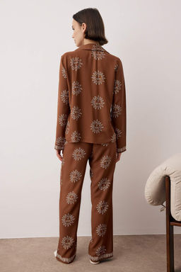 Trendyolmilla Lacivert Gunes Desenli Viskon Dokuma Pijama Tak?m? THMAW25PT00034  фото 19