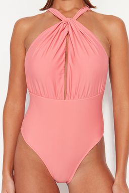 Pembe Halter Yaka Cut Out/Pencereli Normal Paca Mayo TBESS23MA00319