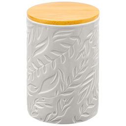 Банка д/хранения 750 мл 10*10*15 см с бамбуковой крышкой с сил. упл. светло-серая