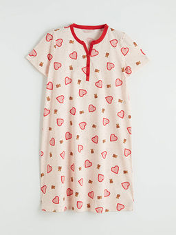 Ka??k Yaka Kalp Desenli Hamile Gecelik