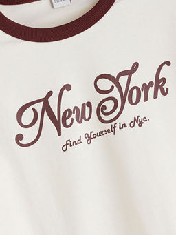 Bisiklet Yaka New York Bask?l? Erkek ?ocuk Ti??rt