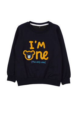 Lacivert Erkek Cocuk Mevsimlik-Ince Ay?c?k Desenli Orme Sweatshirt TKDAW25SW00007